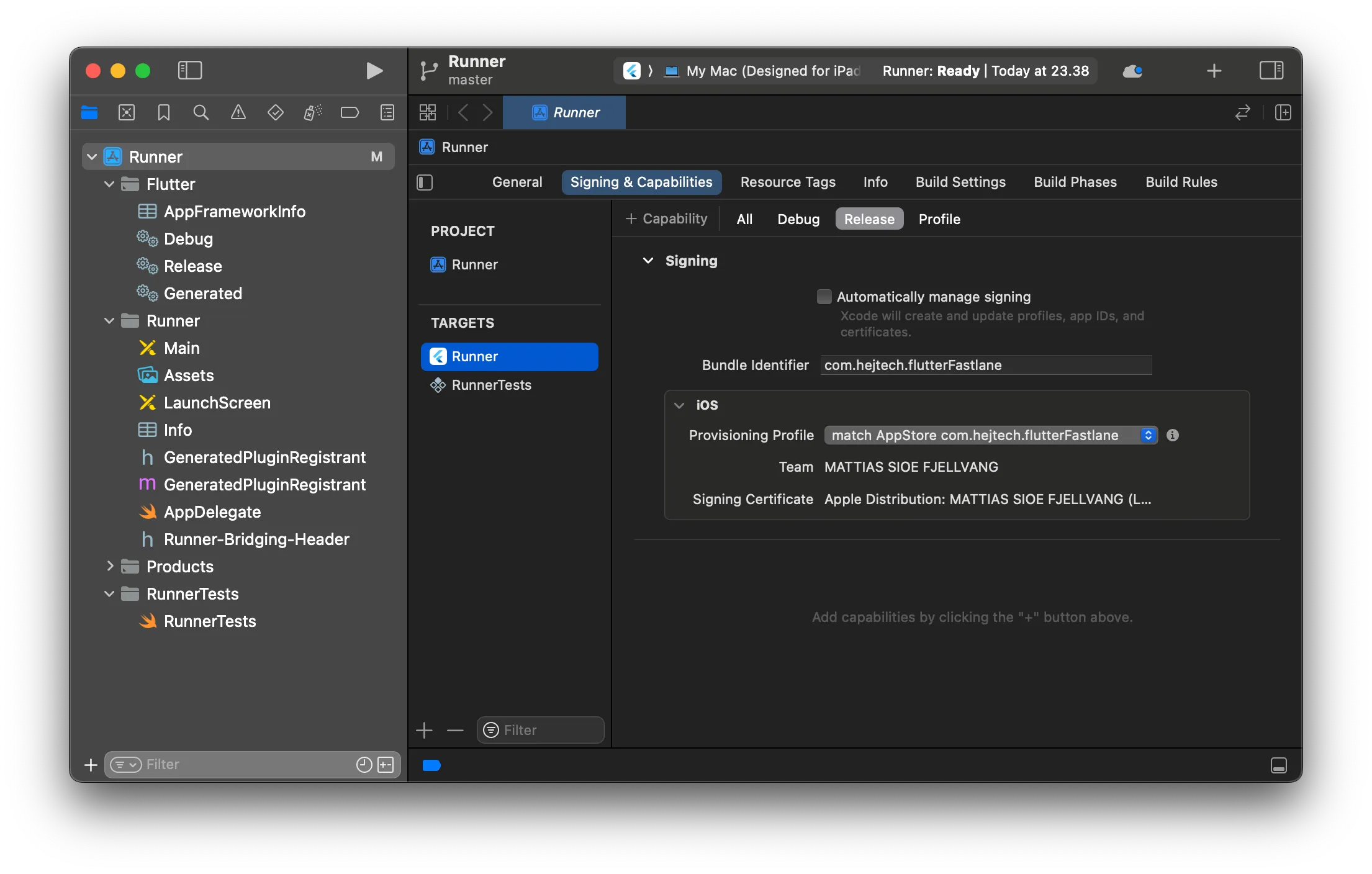 Xcode Signing Profiles for Release